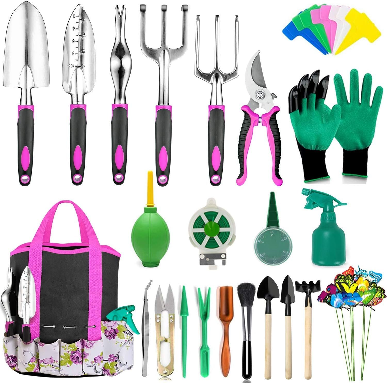 AOKIWO 20 Pcs Garden Tools Set Heavy Duty Aluminum for Men Women, 40 Pieces, Green