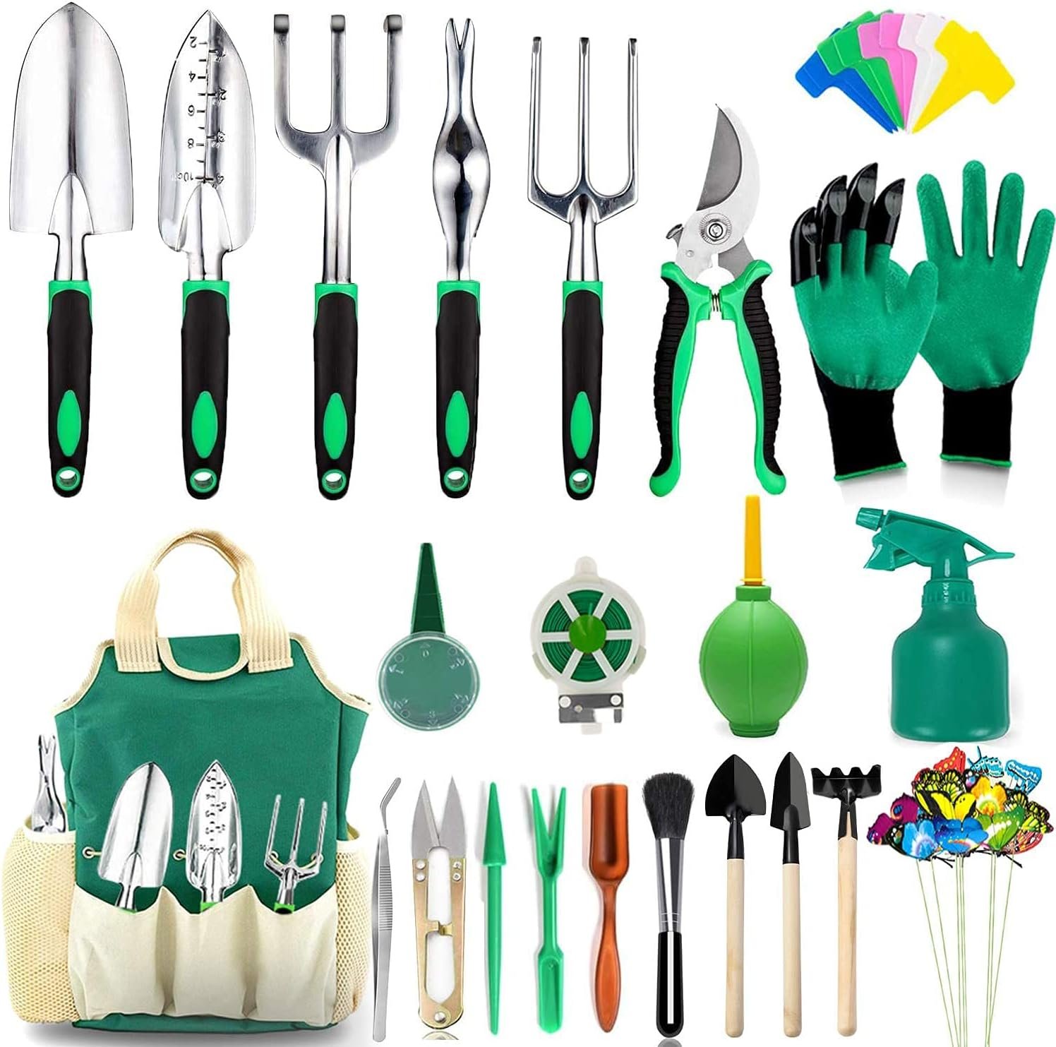 AOKIWO 20 Pcs Garden Tools Set Heavy Duty Aluminum for Men Women, 40 Pieces, Green