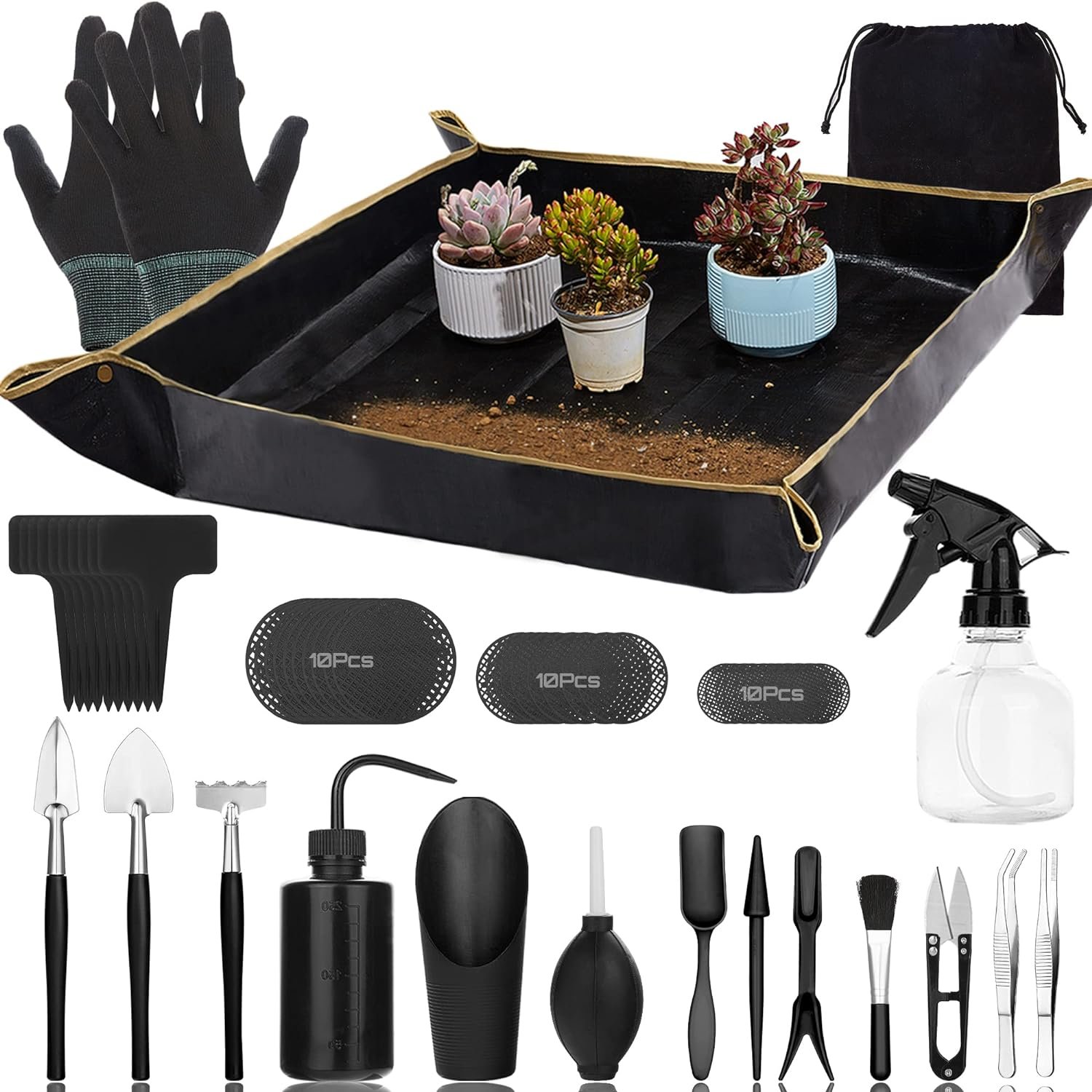 Succulent Tools Kit,57 Pcs Mini Garden Tools ,Bonsai Tree Kit Plant Accessories Indoor Gardening Hand Tools with Repotting Mat, Succulent Kit for Plant Care,Gardening Gifts for Men Women
