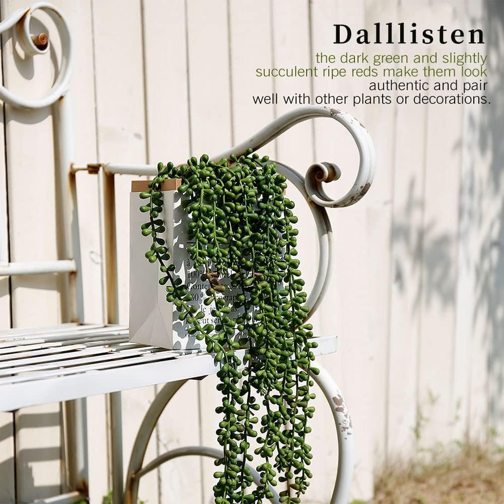 dallisten 6 Pcs Artificial Succulents Hanging Plants, Fake String of Pearls Greenery Plants,Decoration for Wall, Home,Garden,Indoor and Outdoor