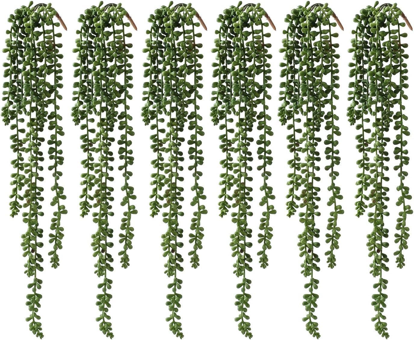 dallisten 6 Pcs Artificial Succulents Hanging Plants, Fake String of Pearls Greenery Plants,Decoration for Wall, Home,Garden,Indoor and Outdoor