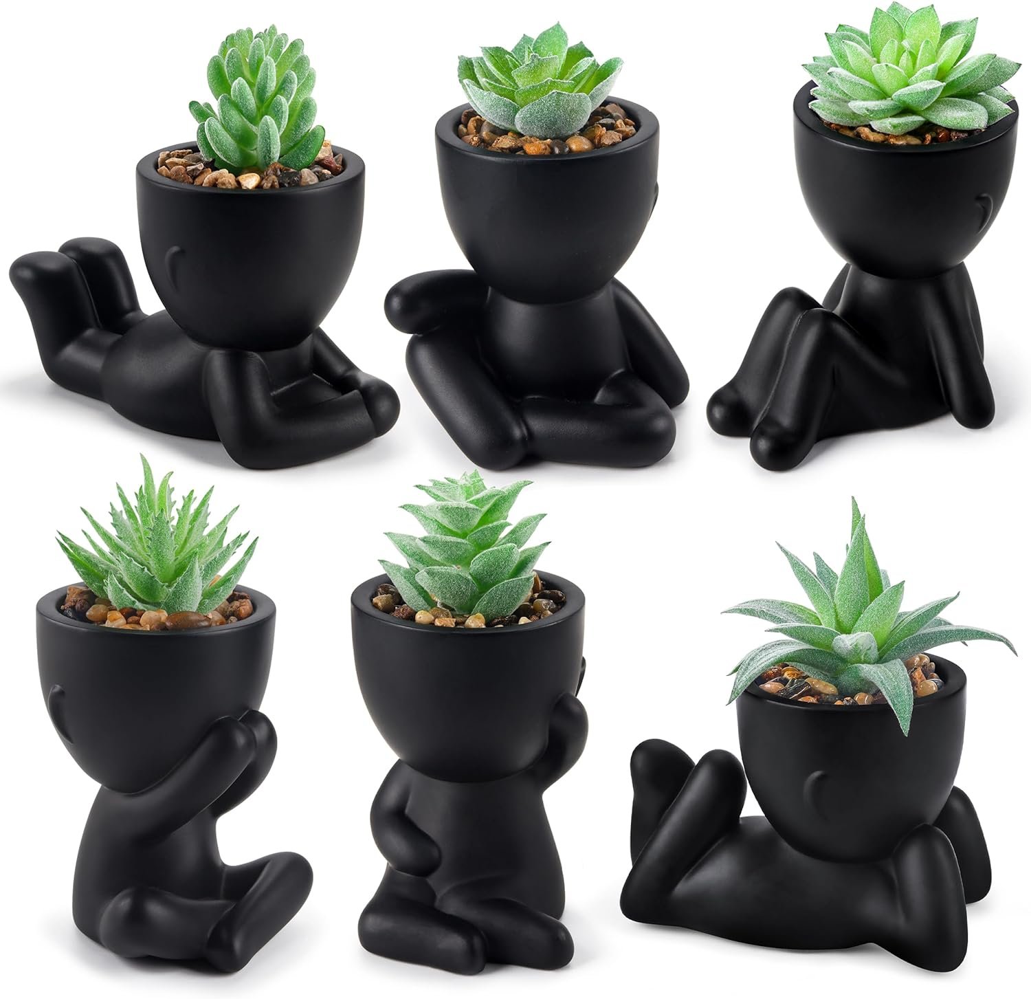 Der Rose Set of 6 Fake Plants Succulents Plants Artificial in Black Pots for Bathroom Home Office Table Decor Indoor