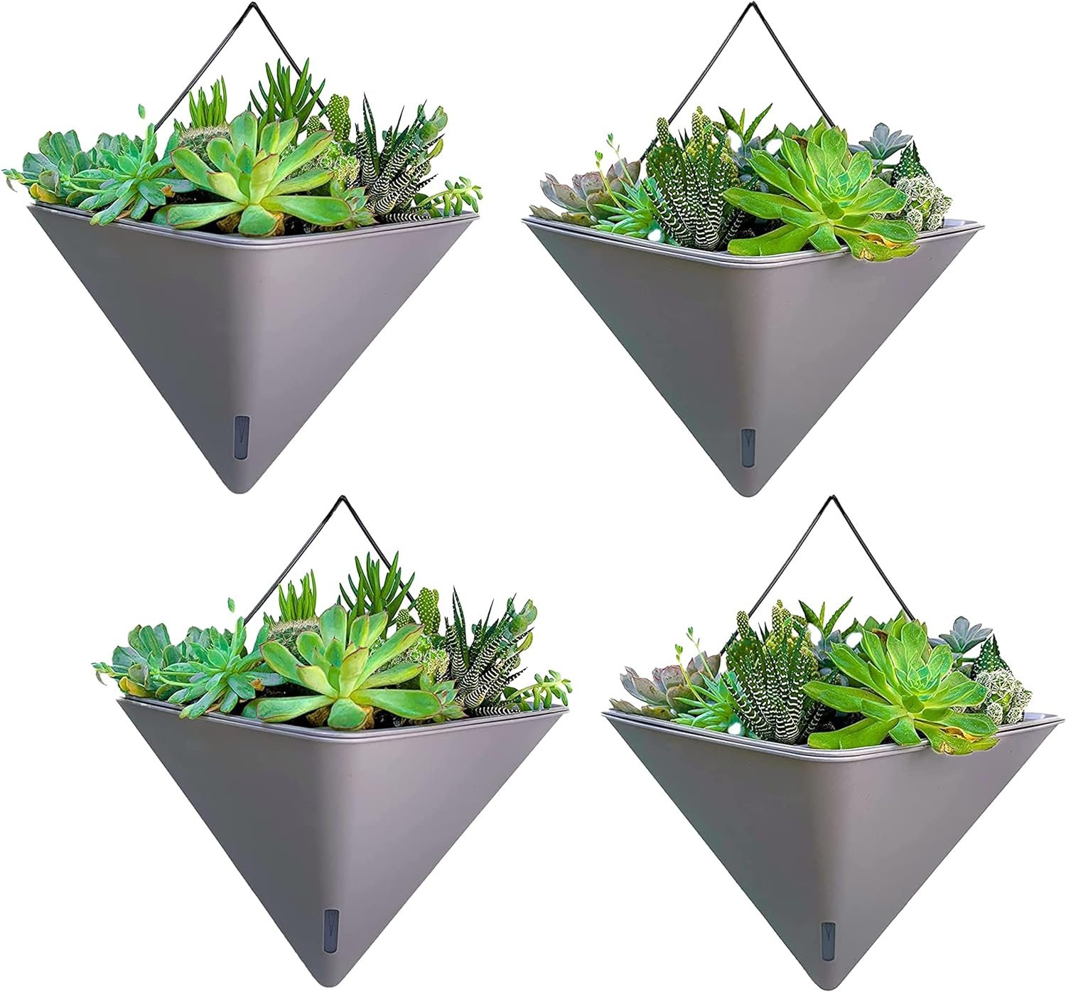 LaLaGreen Wall Planters for Indoor Plants - 4 Pack, 12 Inch Large Self Watering Gray Geometric Hanging Flower Vase Vessel with Metal Hanger, Modern Stylish Wall Mounted Succulent Pot Holder Decor