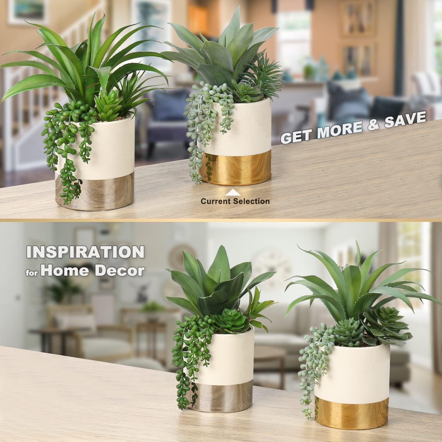 Large Artificial Succulents Plants Faux Succulents 12 Fake Succulent Plants in Gold Ceramic Pot Succulent Plant for Desk Modern Home Living Room Office Table Bathroom Decor