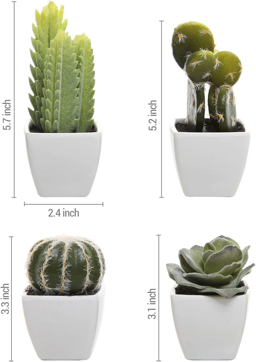 MyGift Set of 4 Assorted Miniature Artificial Succulent  Cactus Plants in White Cube-Shaped Pots