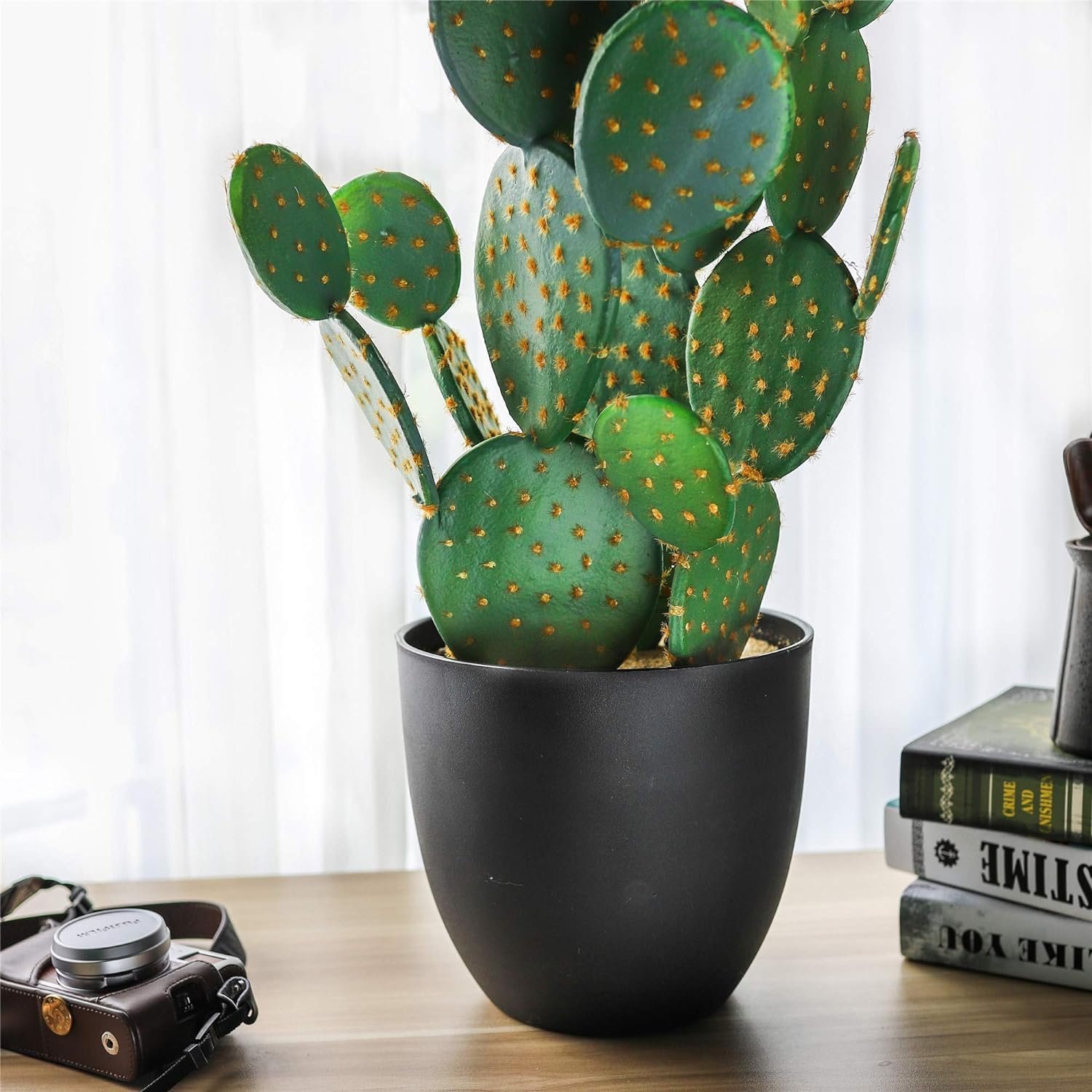 NCYP Total Height 34.2inches Large Artificial Cactus Potted, Faux Fake Desert Cacti Plant with Black Plastic Planter, Home Garden Office Indoor Floor Green Decor