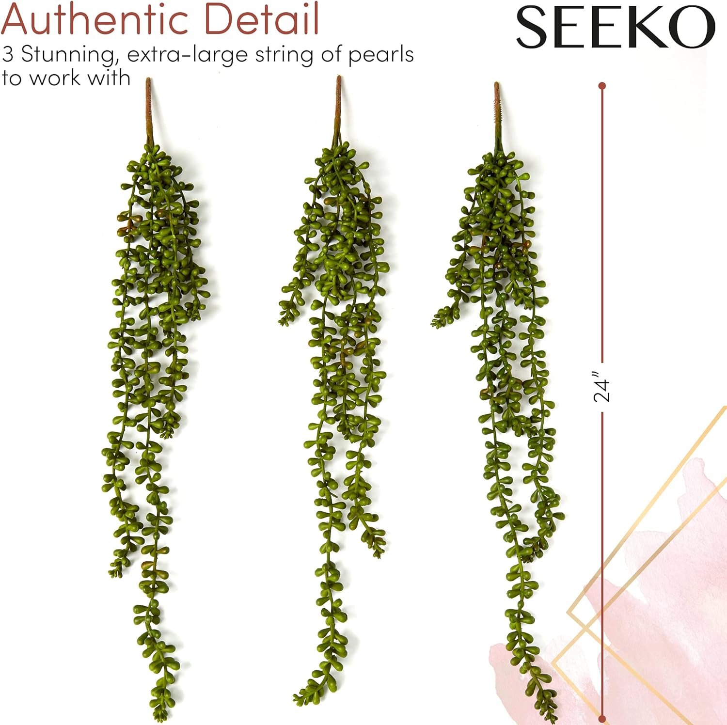 SEEKO Succulents String of Pearls, Fake Hanging Plants Artificial Décor, Faux Succulents Unpotted, Artificial Hanging Plants for Greenery Décor, Wall Plant, 3 Pack, 13.5