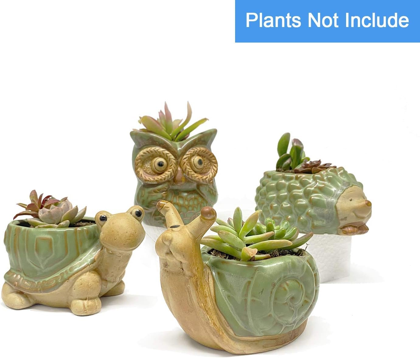 SUNSMIL Small Ceramic Succulent Pot with Drainage, Animal Succulent Planter, 4.4 Inch Flower Pots, for Flower, Cactus, Mini Succulent Plants, Indoor and Outdoor use, Set of 4 Garden Gift