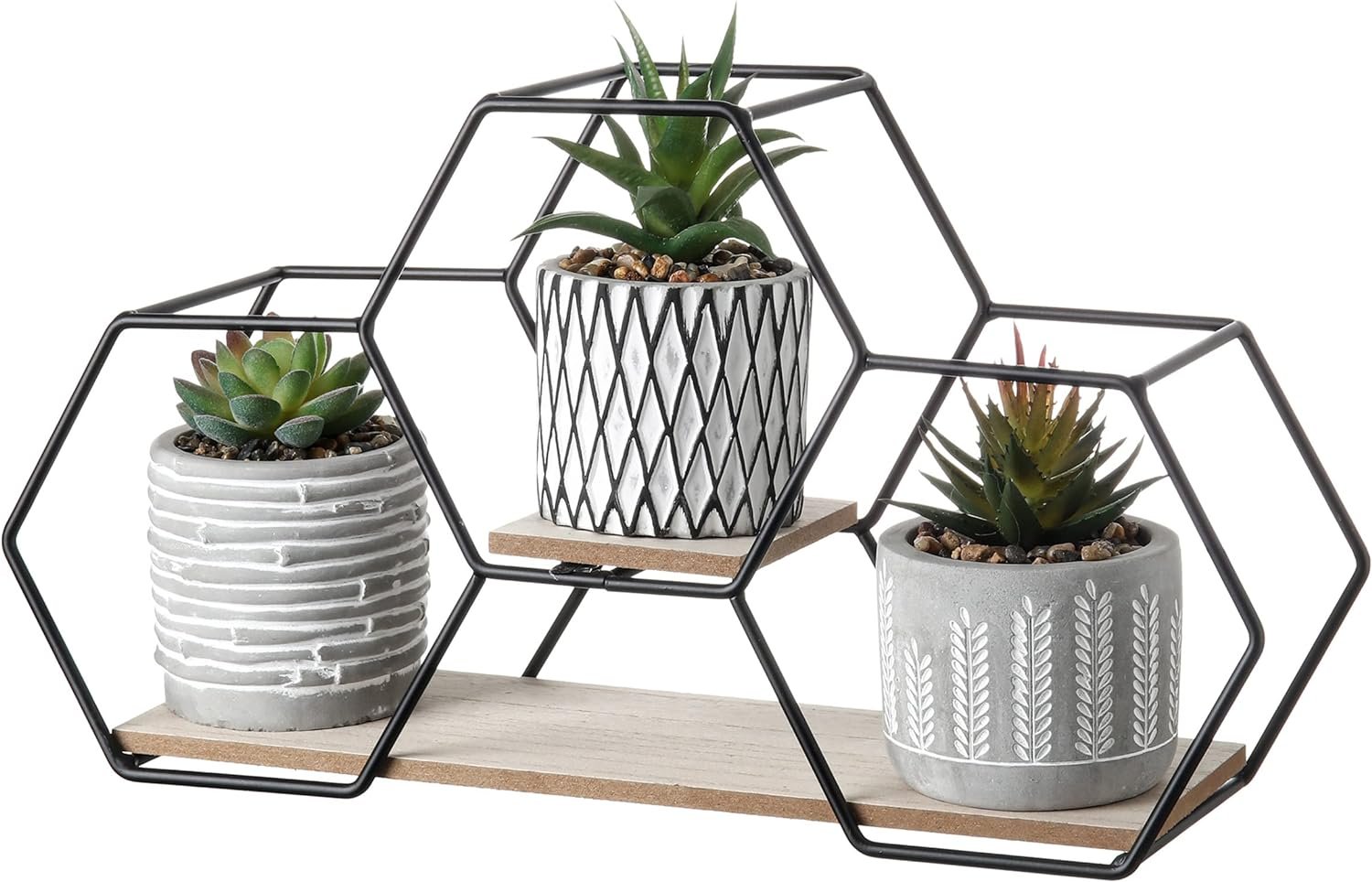 TERESAS COLLECTIONS Modern Artificial Potted Plants for Home Decor, Indoor Fake Plant, Boho Wall Decor with Metal Shelf, Faux Succulents for Shelf, Table, Office, Desk and Gift Choice, 6.7”- Set of 3