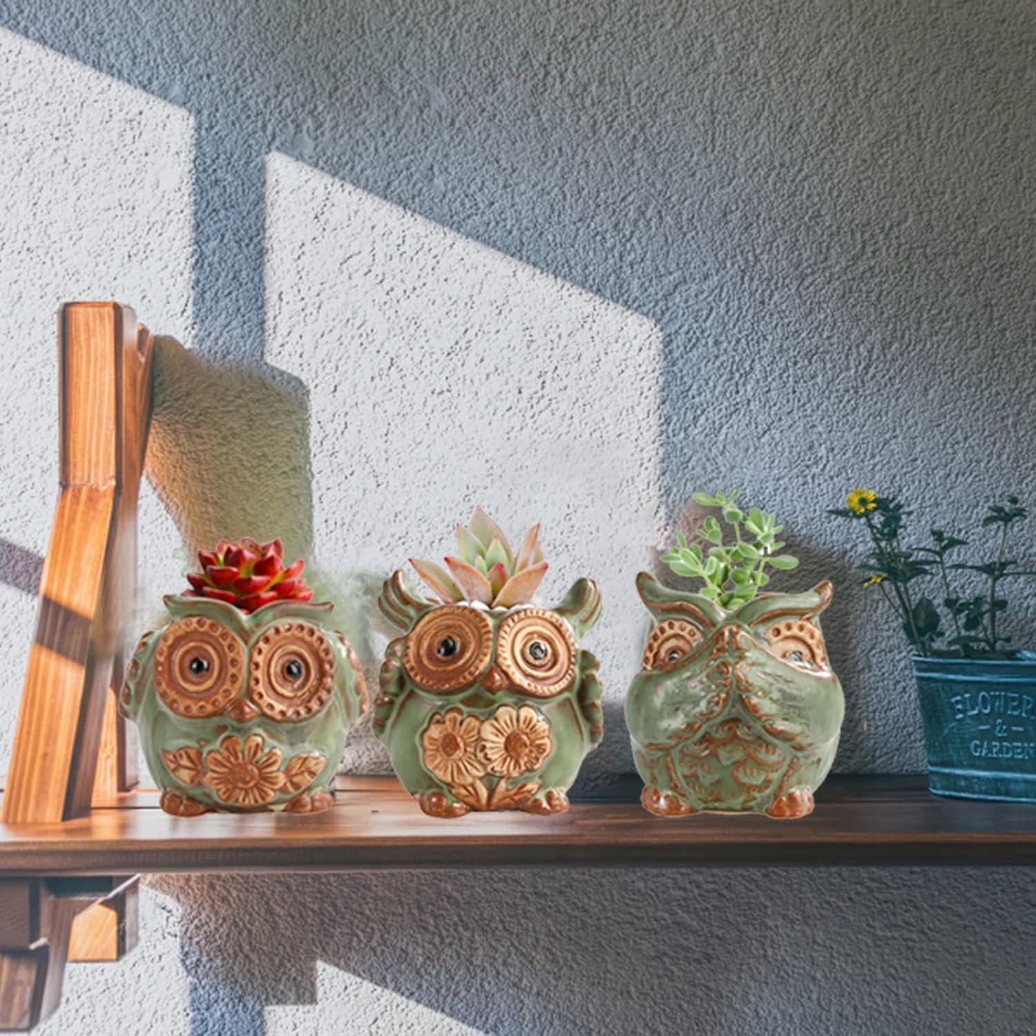 TOPZEA 10 Pack Owl Ceramic Succulent Planter Pots with Drainage Hole, Cute Animal Small Planters Tiny Flower Plant Pots Containers Indoor for Cactus, Herb, Home Decor, Green