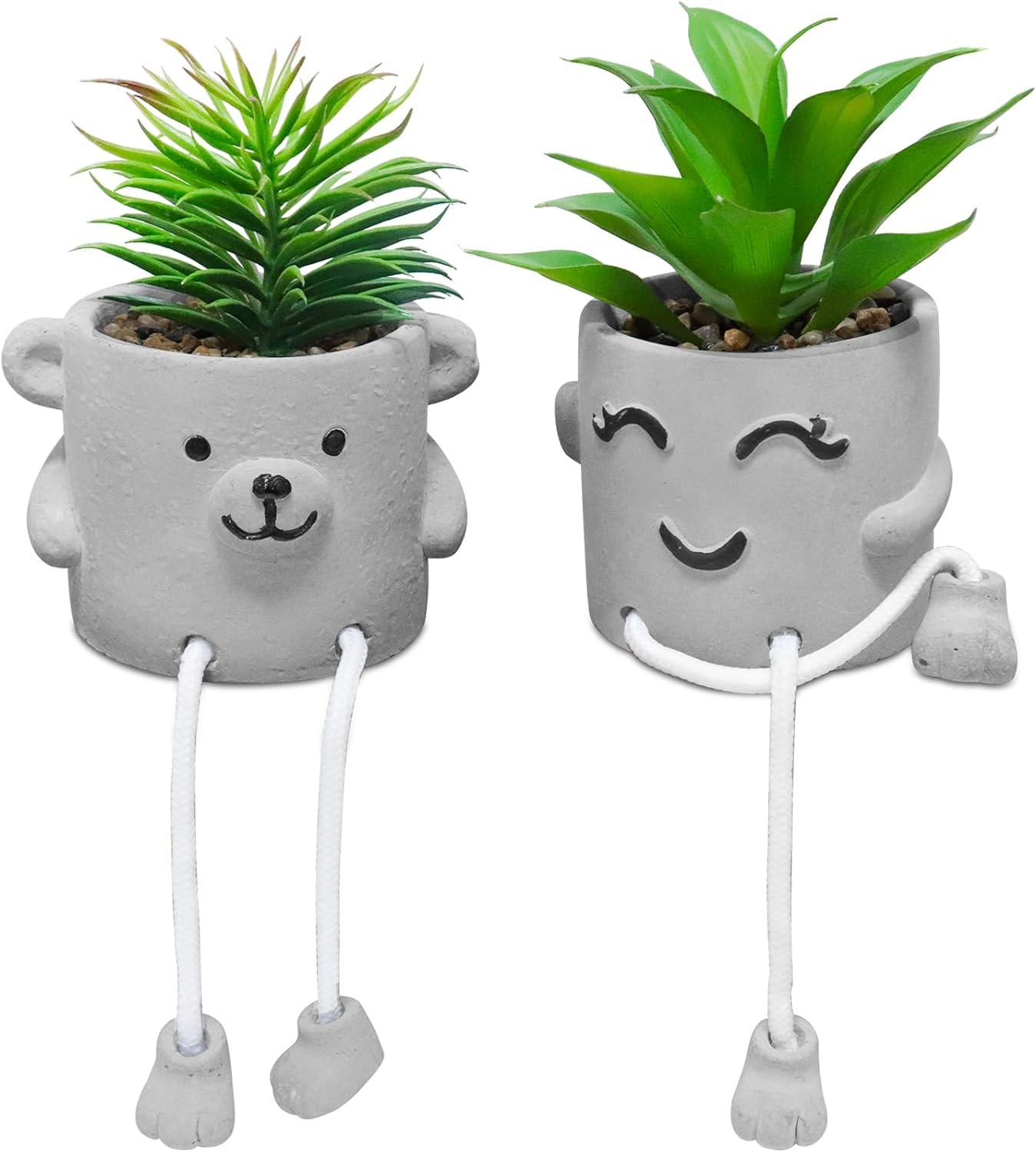 Zerzsy 3pcs Creative Artificial Succulents with Gray Flower Pots, Mini Potted Succulents for Home Decor and Gift Choice